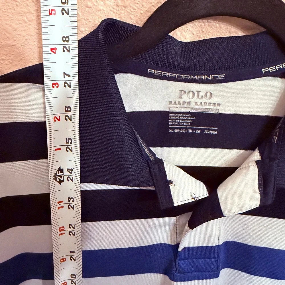 Polo Ralph Lauren Boys XL 18-20 Performance Striped Polo Shirt Blue White